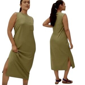 PACT ORGANIC SLEEVELESS OLIVE GREEN MIDI DRESS SIZE LARGE